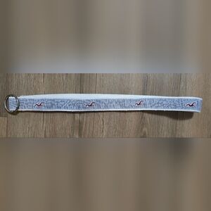 Striped White and Blue Belt with Red Logo